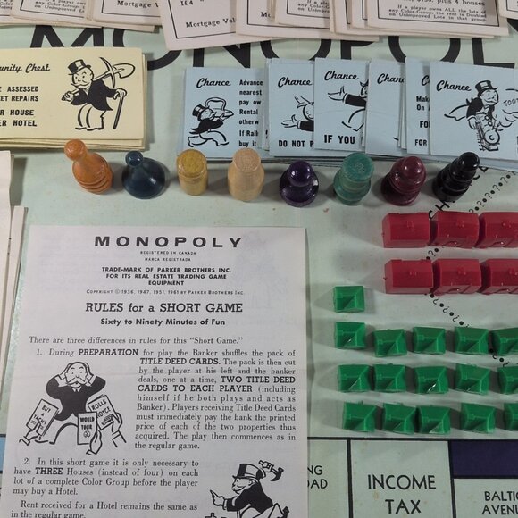 Vintage Monopoly Parker Brothers 1961 Real Estate Trading Board Game Equipment - Picture 9 of 16